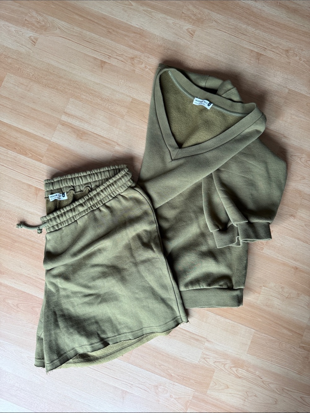 Jackson Rowe Olive Green V‑Neck Sweatshirt and shorts